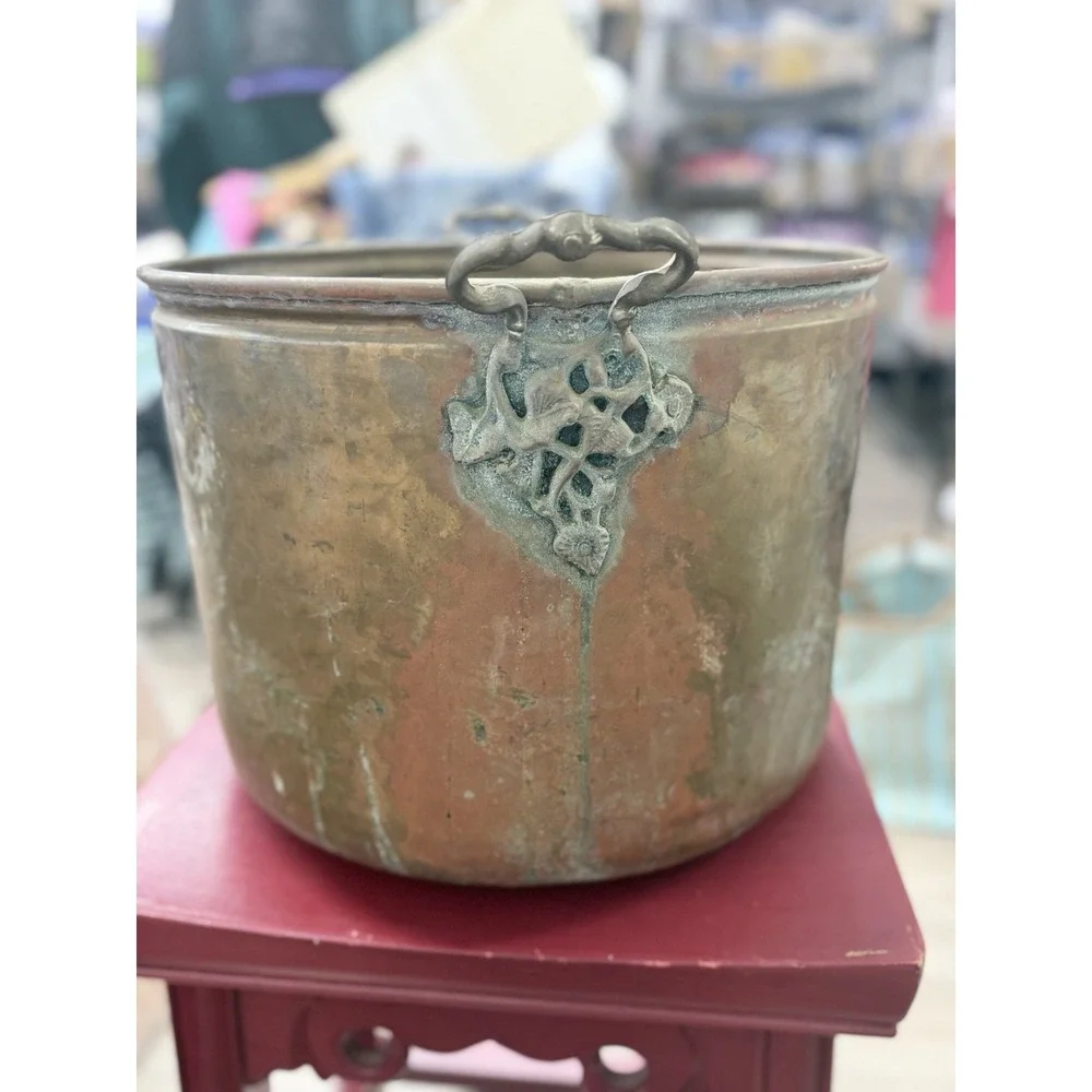 Vintage Copper Jardinniere 14in‎ Round Pot For Planter